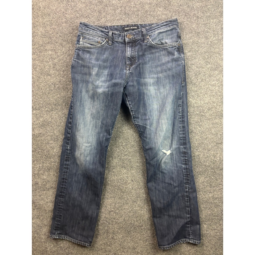 Mavi Matt Relaxed Straight Leg Jeans Mens 35 Blue Distressed Denim